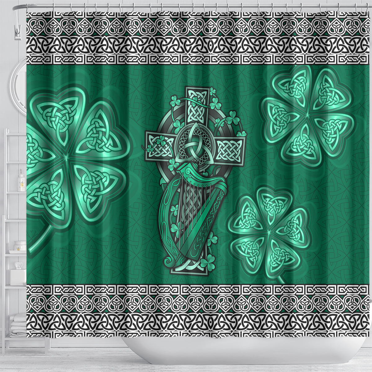 irish-celtic-cross-and-harp-with-ireland-shamrock-personalized-shower-curtain