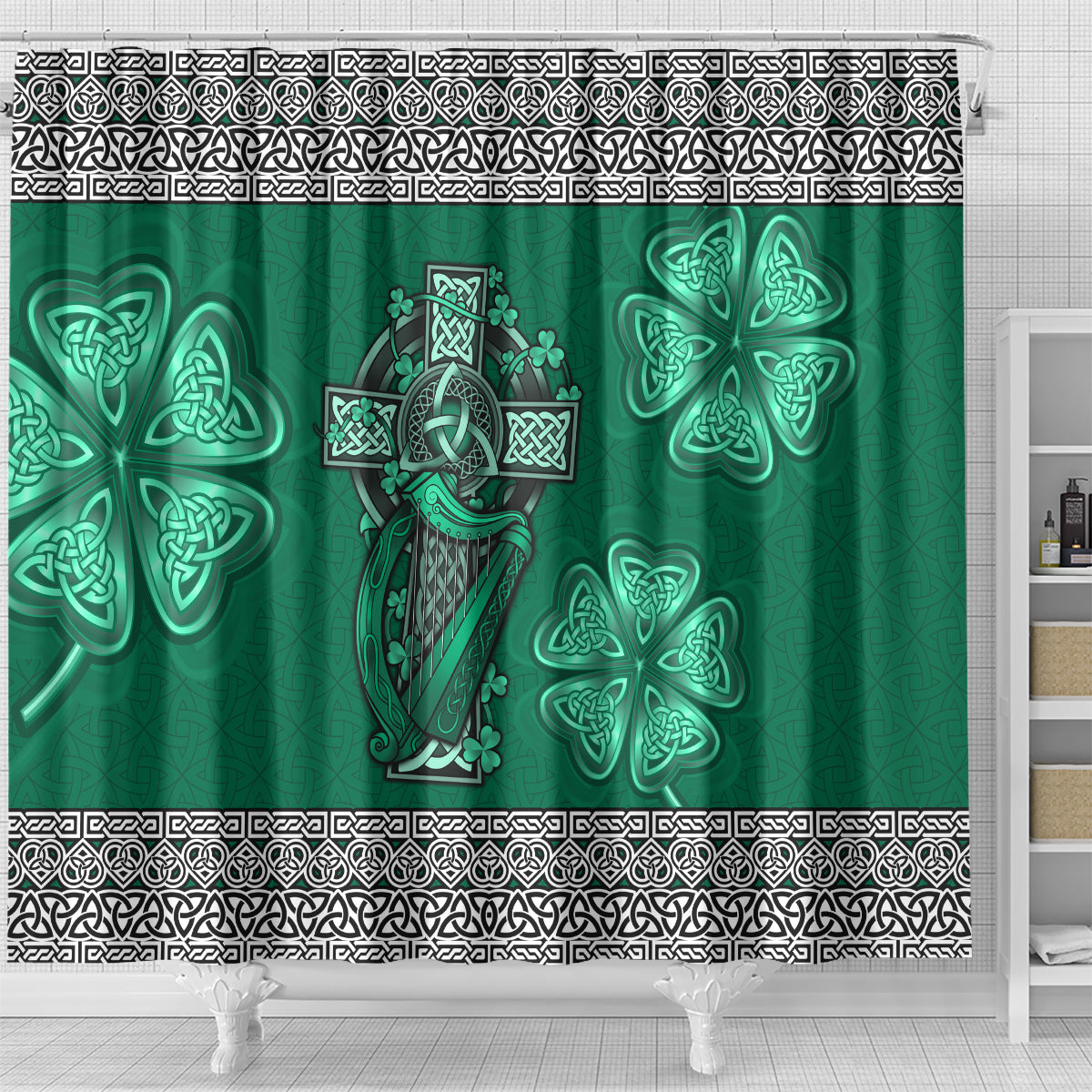 irish-celtic-cross-and-harp-with-ireland-shamrock-personalized-shower-curtain