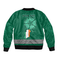 Irish Celtic Cross and Harp with Ireland Shamrock Personalized Sleeve Zip Bomber Jacket - Wonder Print Shop