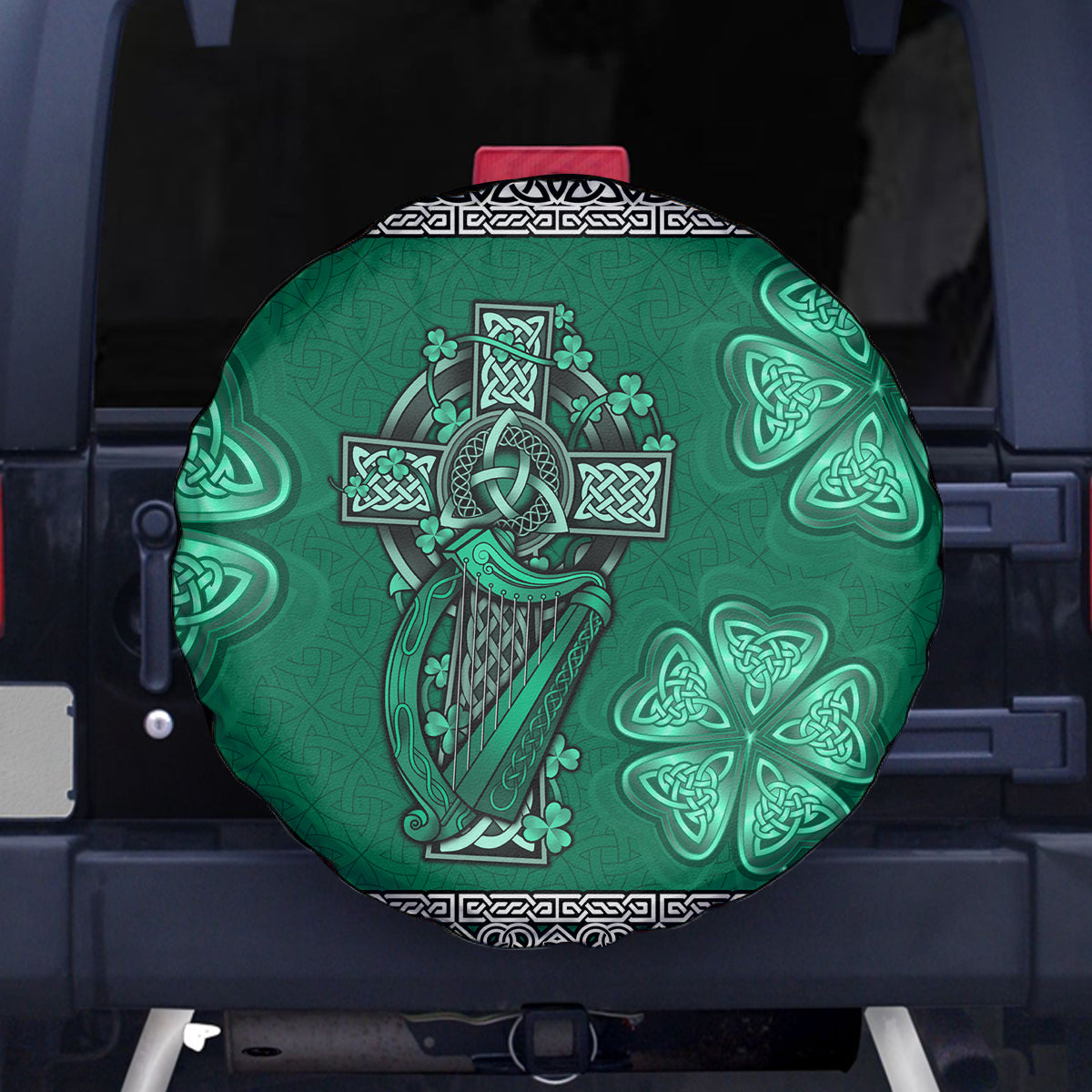 Irish Celtic Cross and Harp with Ireland Shamrock Personalized Spare Tire Cover - Wonder Print Shop