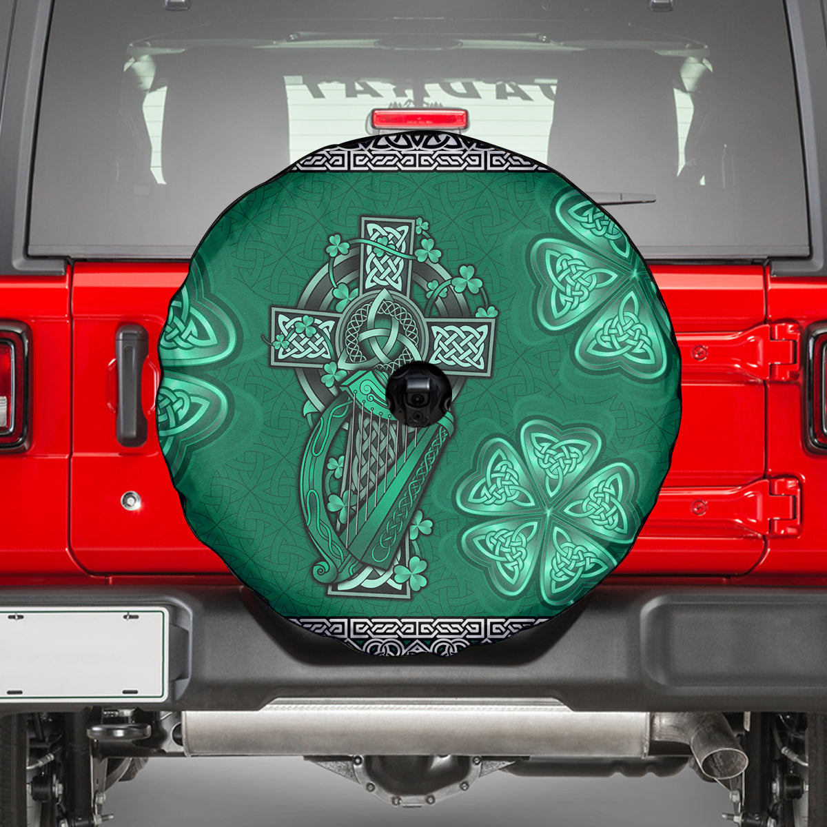Irish Celtic Cross and Harp with Ireland Shamrock Personalized Spare Tire Cover - Wonder Print Shop