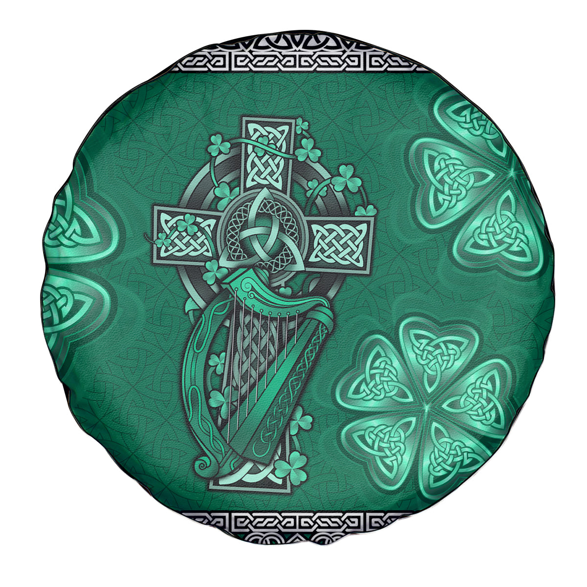 Irish Celtic Cross and Harp with Ireland Shamrock Personalized Spare Tire Cover - Wonder Print Shop