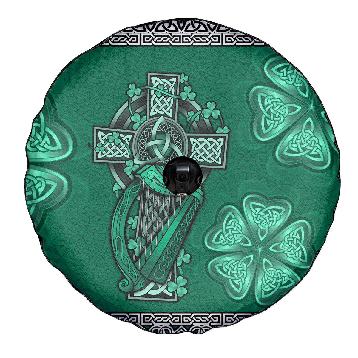 Irish Celtic Cross and Harp with Ireland Shamrock Personalized Spare Tire Cover - Wonder Print Shop