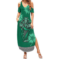 Irish Celtic Cross and Harp with Ireland Shamrock Personalized Summer Maxi Dress - Wonder Print Shop
