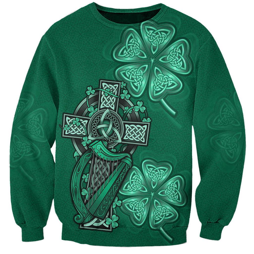 Irish Celtic Cross and Harp with Ireland Shamrock Personalized Sweatshirt - Wonder Print Shop