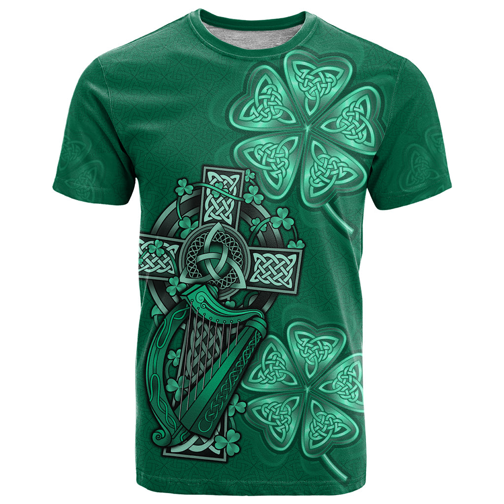 Irish Celtic Cross and Harp with Ireland Shamrock Personalized T Shirt - Wonder Print Shop