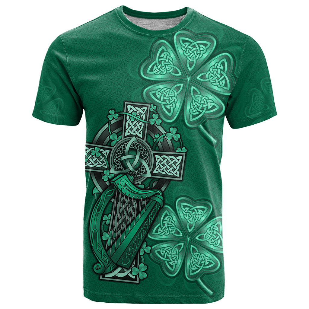 irish-celtic-cross-and-harp-with-ireland-shamrock-personalized-t-shirt