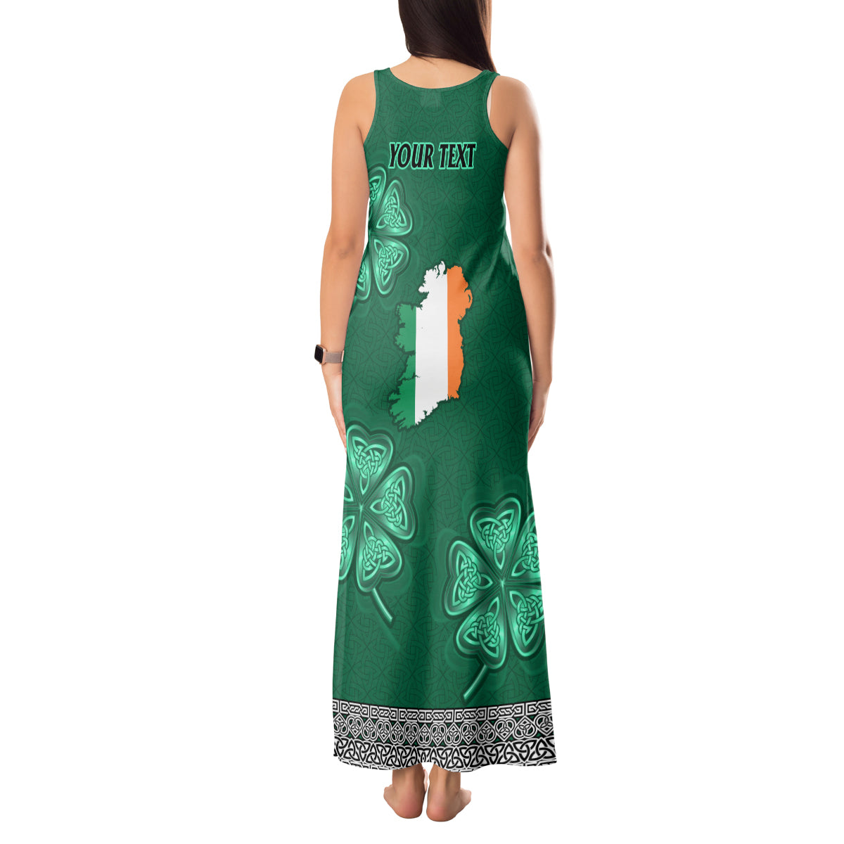 Irish Celtic Cross and Harp with Ireland Shamrock Personalized Tank Maxi Dress - Wonder Print Shop