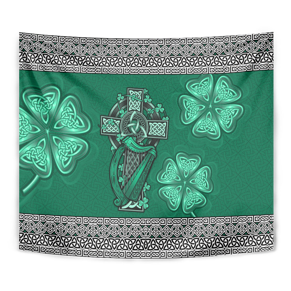 Irish Celtic Cross and Harp with Ireland Shamrock Personalized Tapestry - Wonder Print Shop