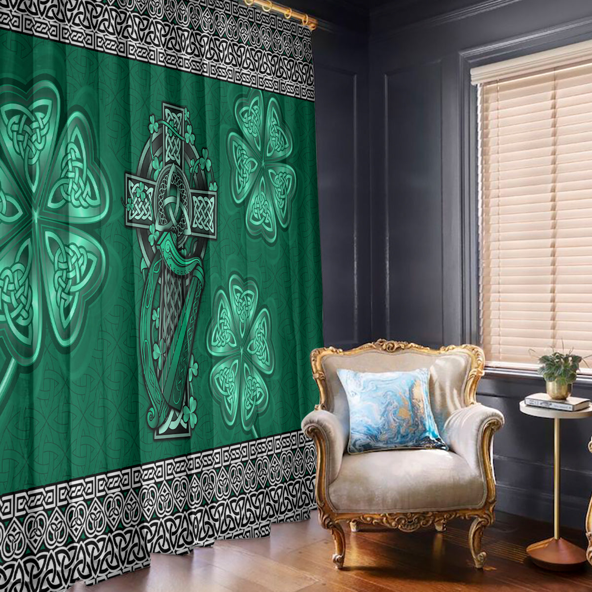 Irish Celtic Cross and Harp with Ireland Shamrock Personalized Window Curtain - Wonder Print Shop