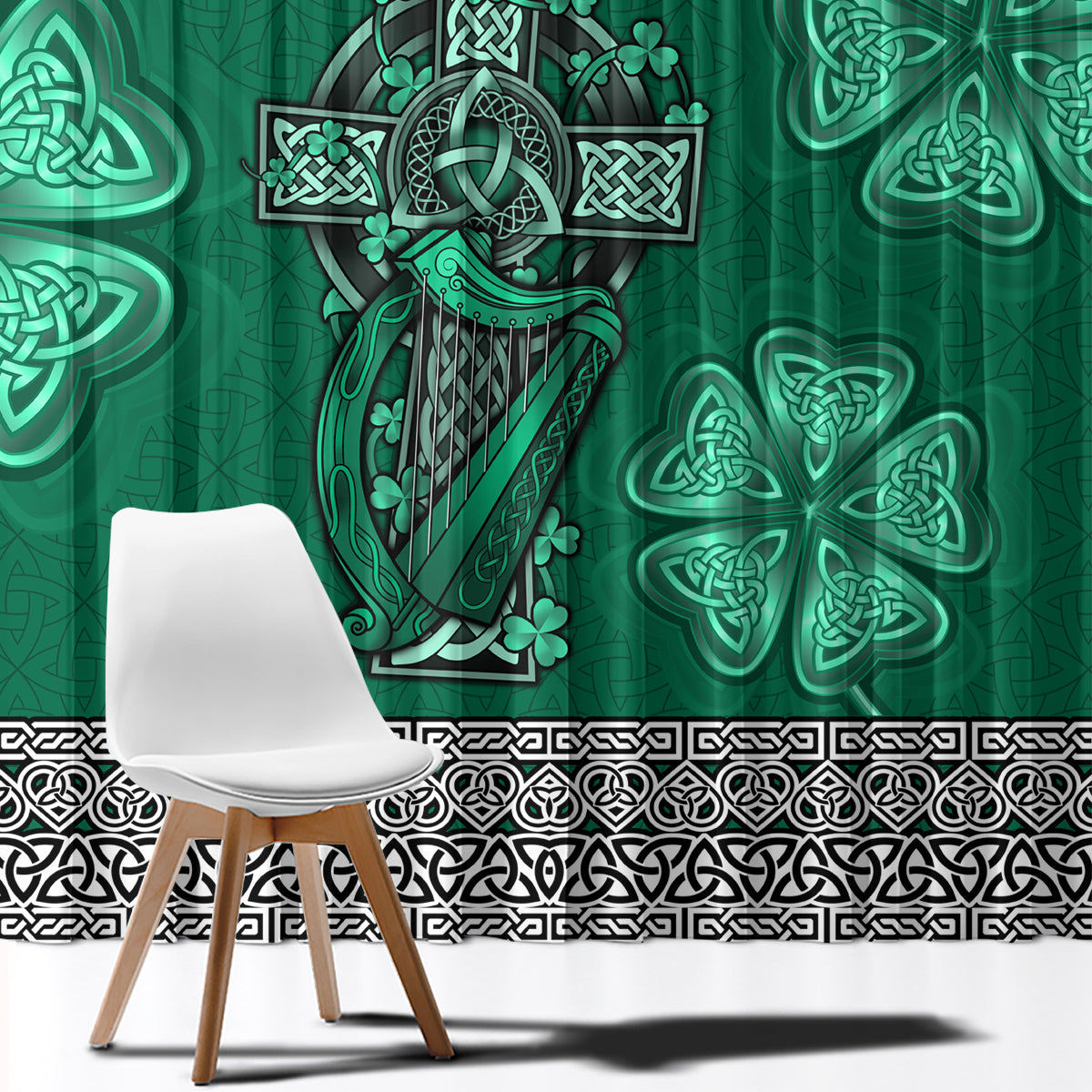 Irish Celtic Cross and Harp with Ireland Shamrock Personalized Window Curtain - Wonder Print Shop