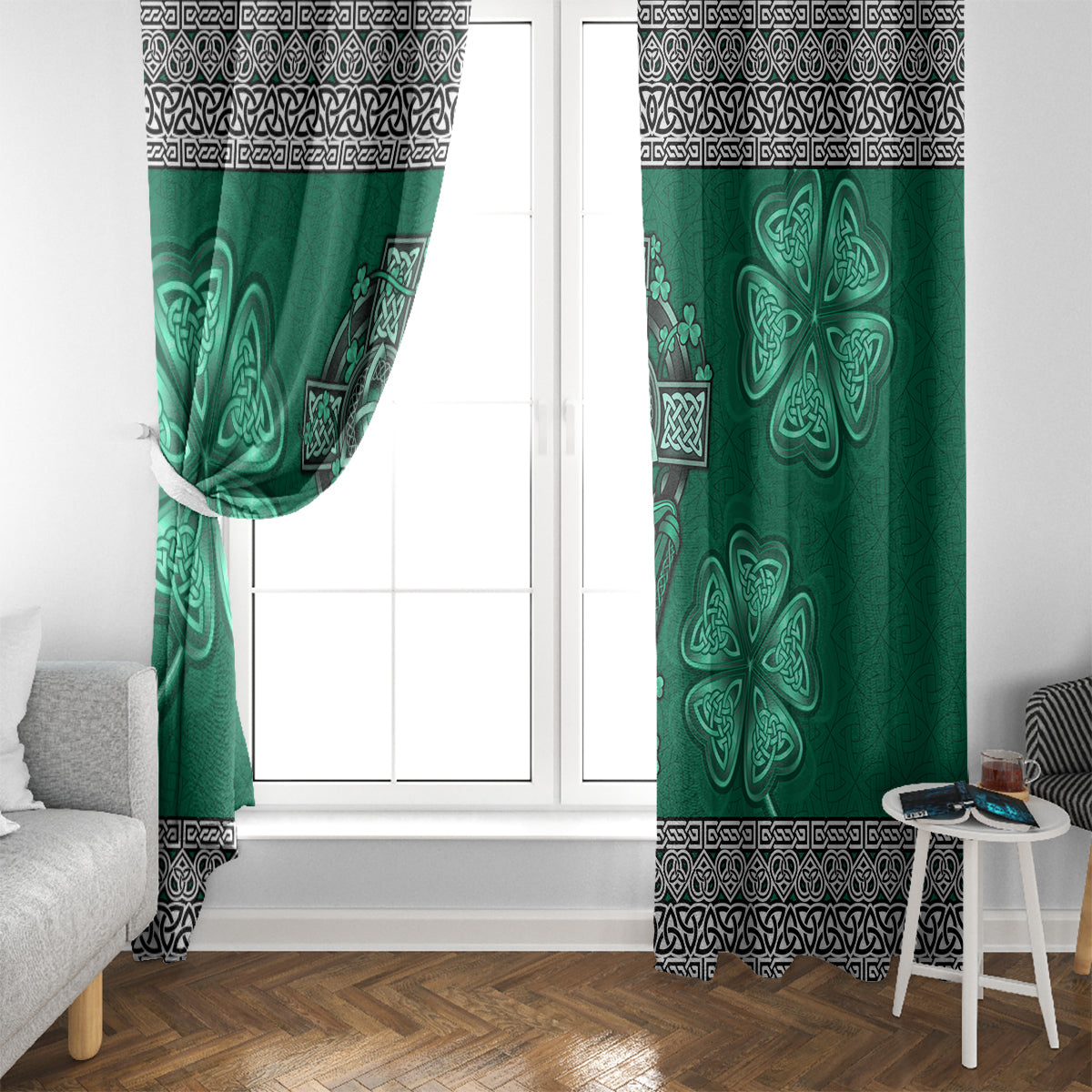 Irish Celtic Cross and Harp with Ireland Shamrock Personalized Window Curtain - Wonder Print Shop