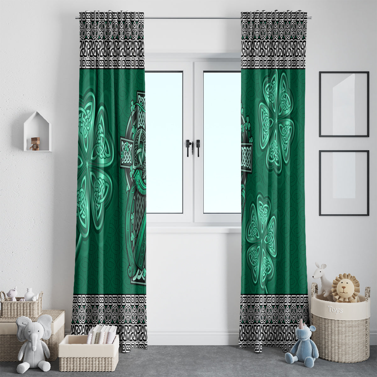 Irish Celtic Cross and Harp with Ireland Shamrock Personalized Window Curtain - Wonder Print Shop