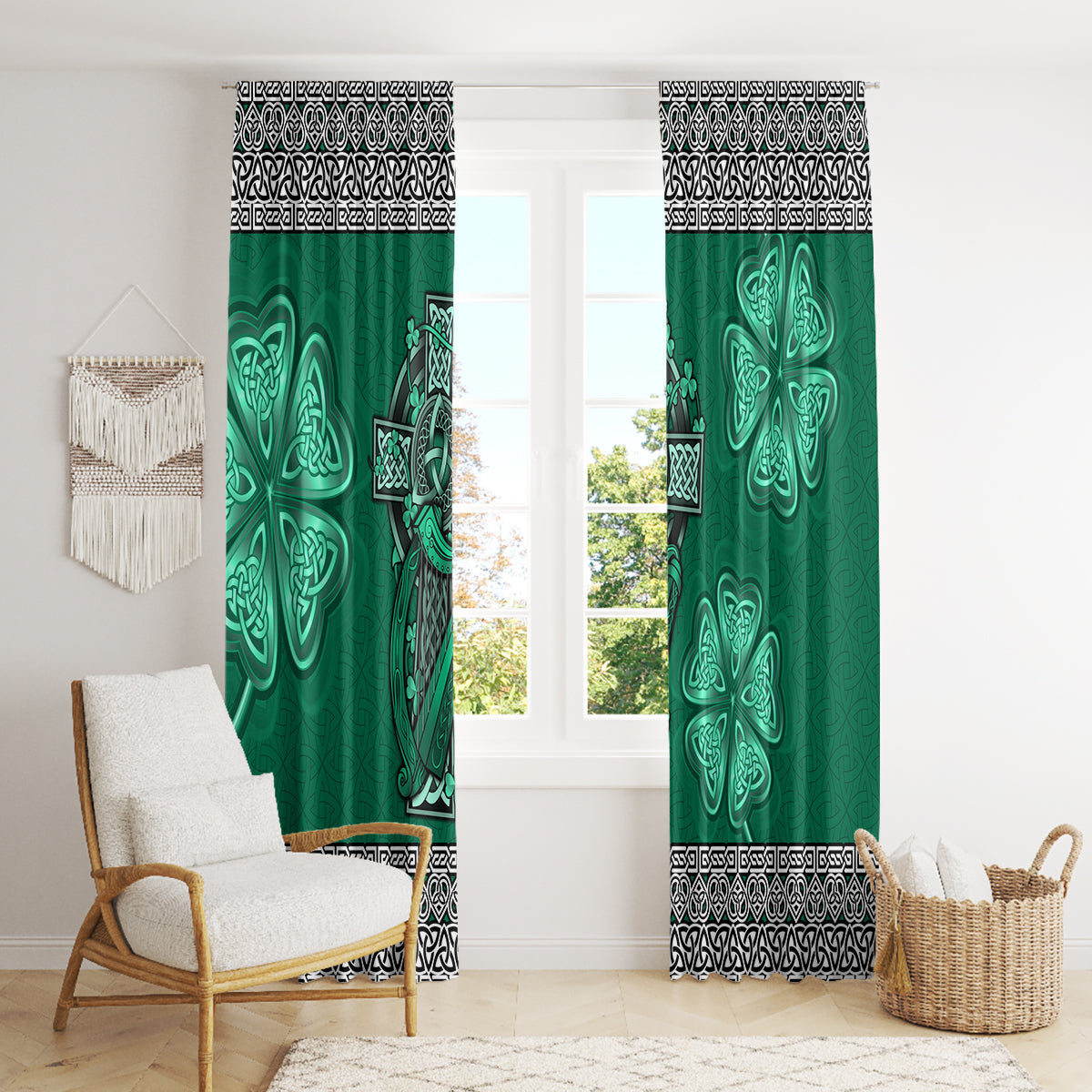Irish Celtic Cross and Harp with Ireland Shamrock Personalized Window Curtain - Wonder Print Shop