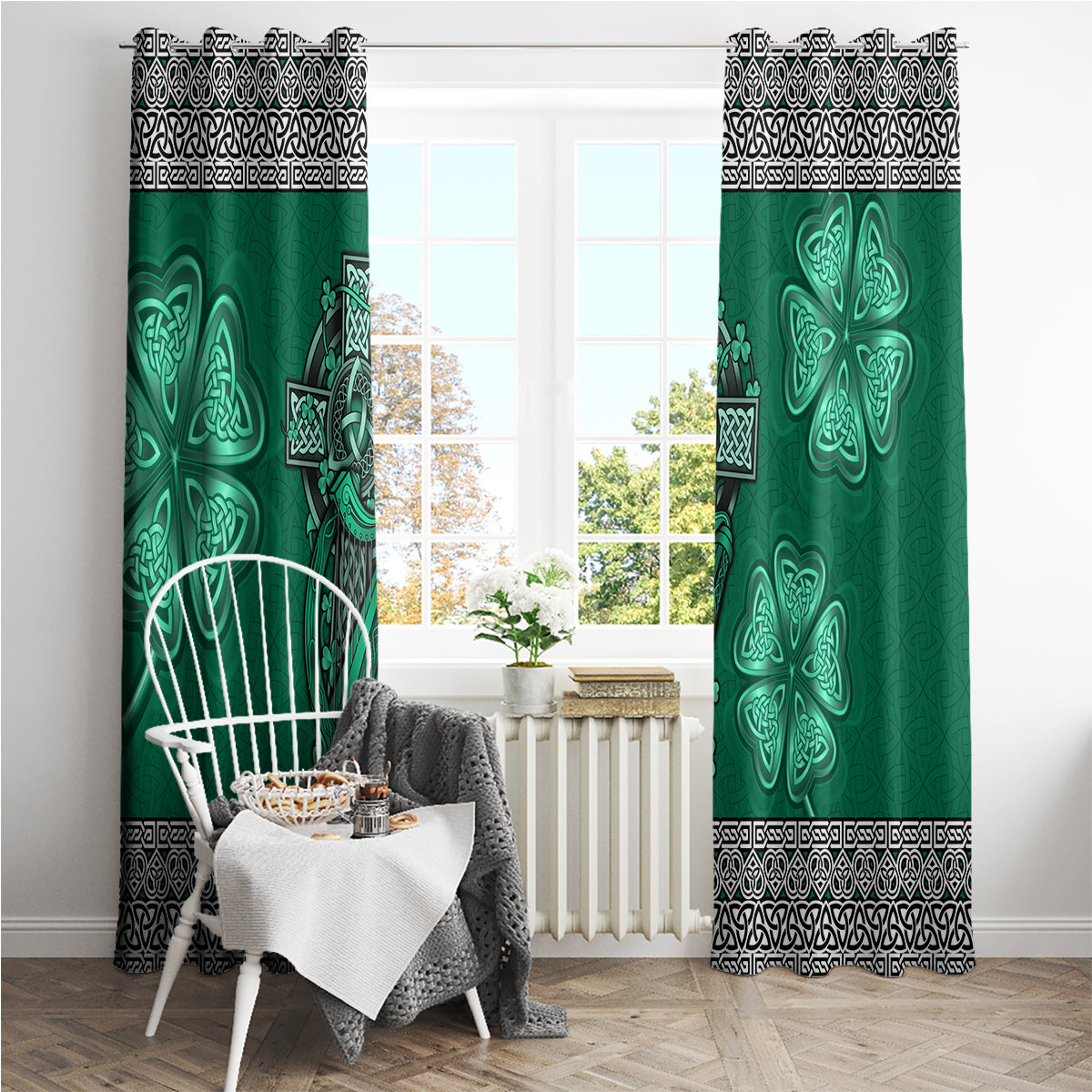 Irish Celtic Cross and Harp with Ireland Shamrock Personalized Window Curtain - Wonder Print Shop