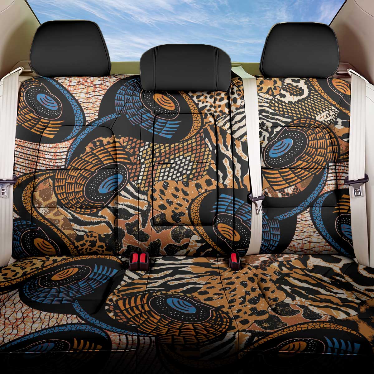 African Ankara Motifs Mixed Animal Skins Back Car Seat Cover LT9 - Wonder Print Shop