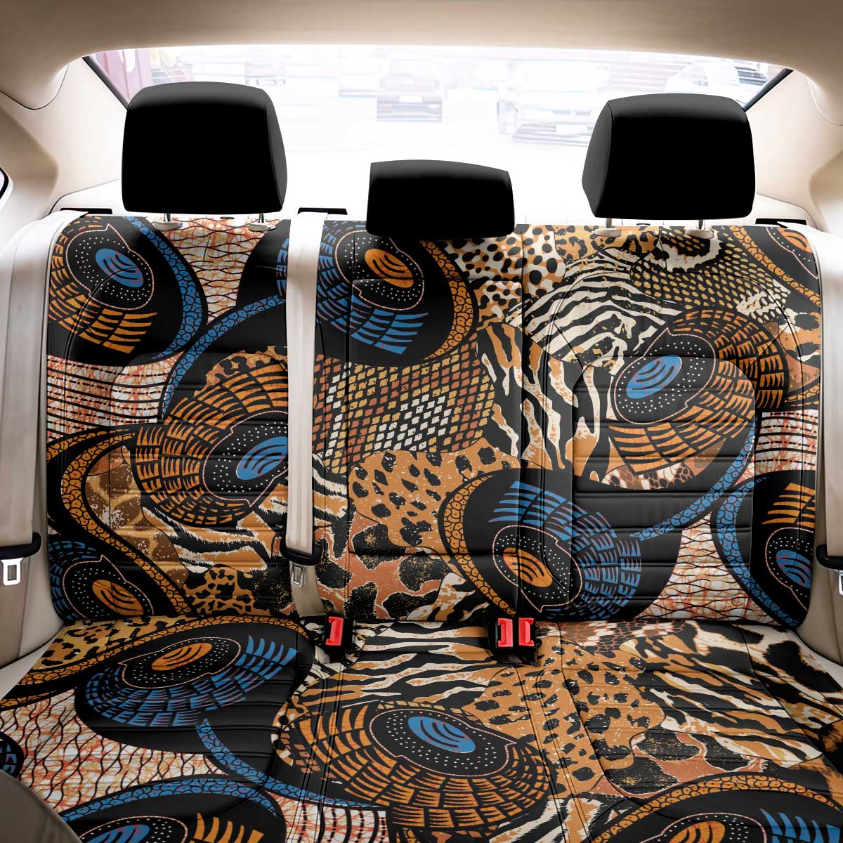 African Ankara Motifs Mixed Animal Skins Back Car Seat Cover LT9 - Wonder Print Shop