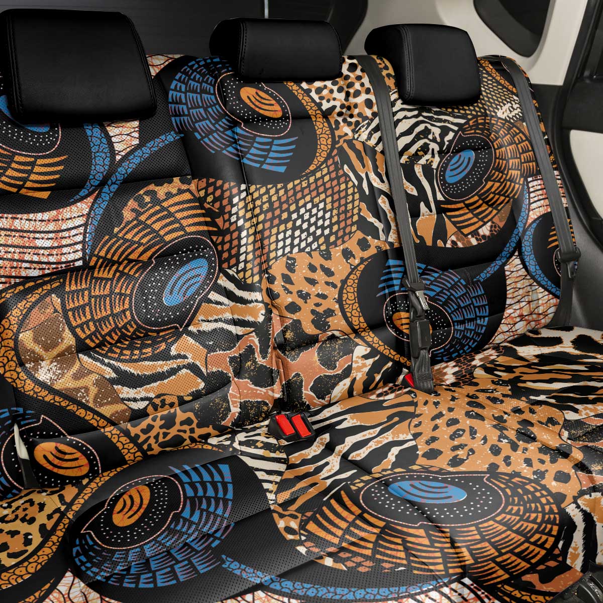 African Ankara Motifs Mixed Animal Skins Back Car Seat Cover LT9 - Wonder Print Shop