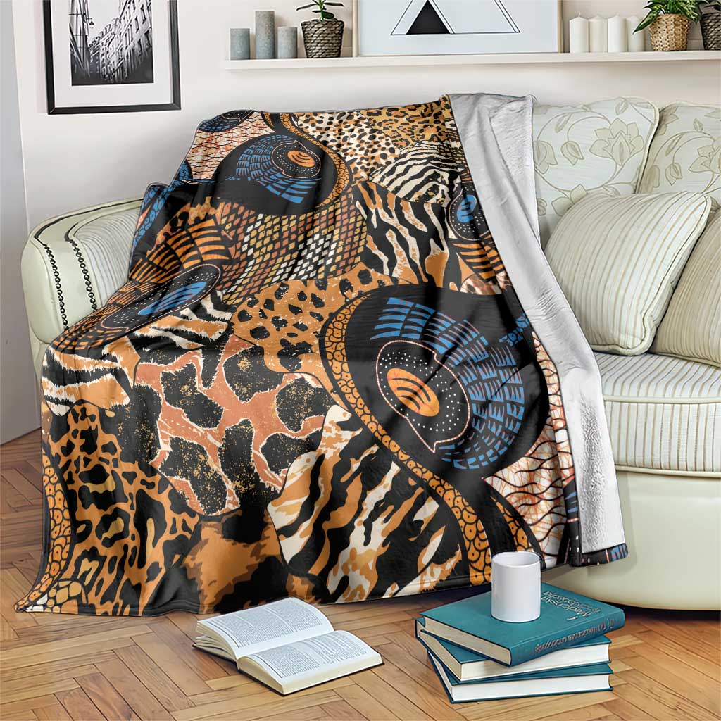 African Ankara Motifs Mixed Animal Skins Blanket
