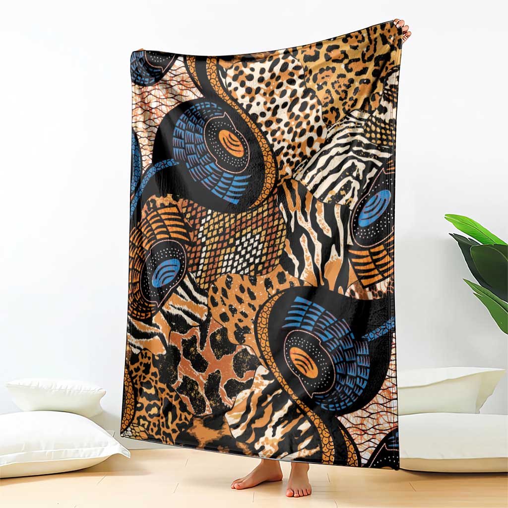 African Ankara Motifs Mixed Animal Skins Blanket