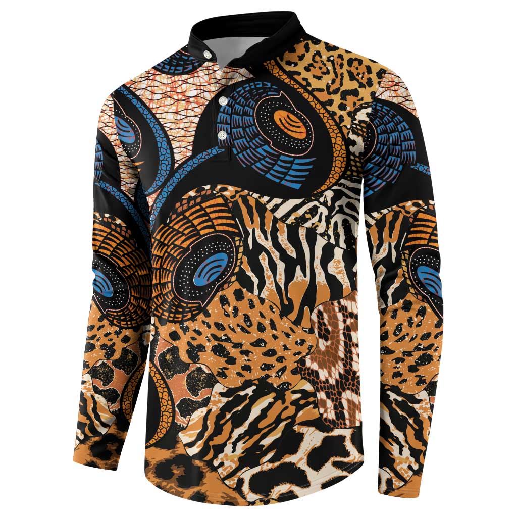 African Ankara Motifs Mixed Animal Skins Button Sweatshirt LT9 - Wonder Print Shop