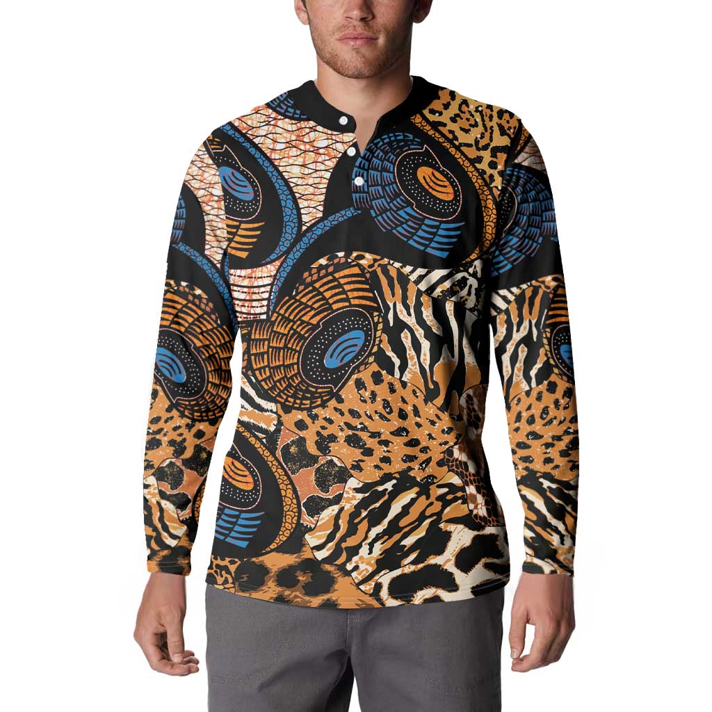 African Ankara Motifs Mixed Animal Skins Button Sweatshirt LT9 - Wonder Print Shop