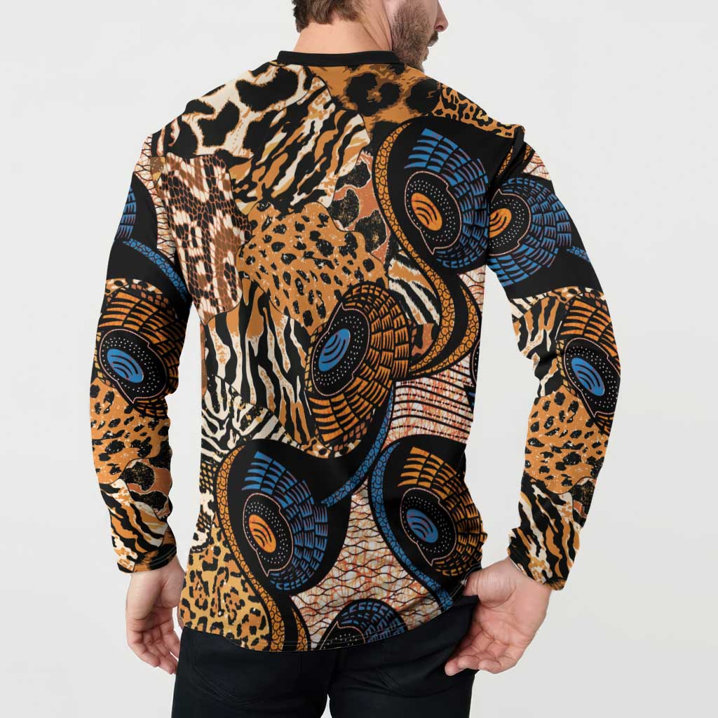 African Ankara Motifs Mixed Animal Skins Button Sweatshirt LT9 - Wonder Print Shop