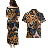 African Ankara Motifs Mixed Animal Skins Couples Matching Puletasi and Hawaiian Shirt