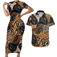 African Ankara Motifs Mixed Animal Skins Couples Matching Short Sleeve Bodycon Dress and Hawaiian Shirt