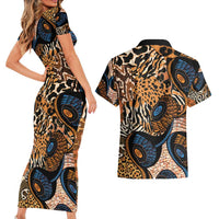 African Ankara Motifs Mixed Animal Skins Couples Matching Short Sleeve Bodycon Dress and Hawaiian Shirt