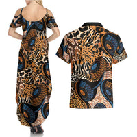African Ankara Motifs Mixed Animal Skins Couples Matching Summer Maxi Dress and Hawaiian Shirt