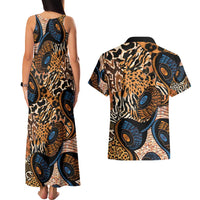 African Ankara Motifs Mixed Animal Skins Couples Matching Tank Maxi Dress and Hawaiian Shirt