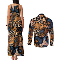 African Ankara Motifs Mixed Animal Skins Couples Matching Tank Maxi Dress and Long Sleeve Button Shirt