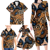 African Ankara Motifs Mixed Animal Skins Family Matching Long Sleeve Bodycon Dress and Hawaiian Shirt LT9 - Wonder Print Shop