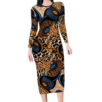 African Ankara Motifs Mixed Animal Skins Family Matching Long Sleeve Bodycon Dress and Hawaiian Shirt LT9 - Wonder Print Shop