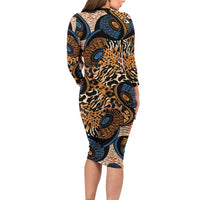 African Ankara Motifs Mixed Animal Skins Family Matching Long Sleeve Bodycon Dress and Hawaiian Shirt LT9 - Wonder Print Shop