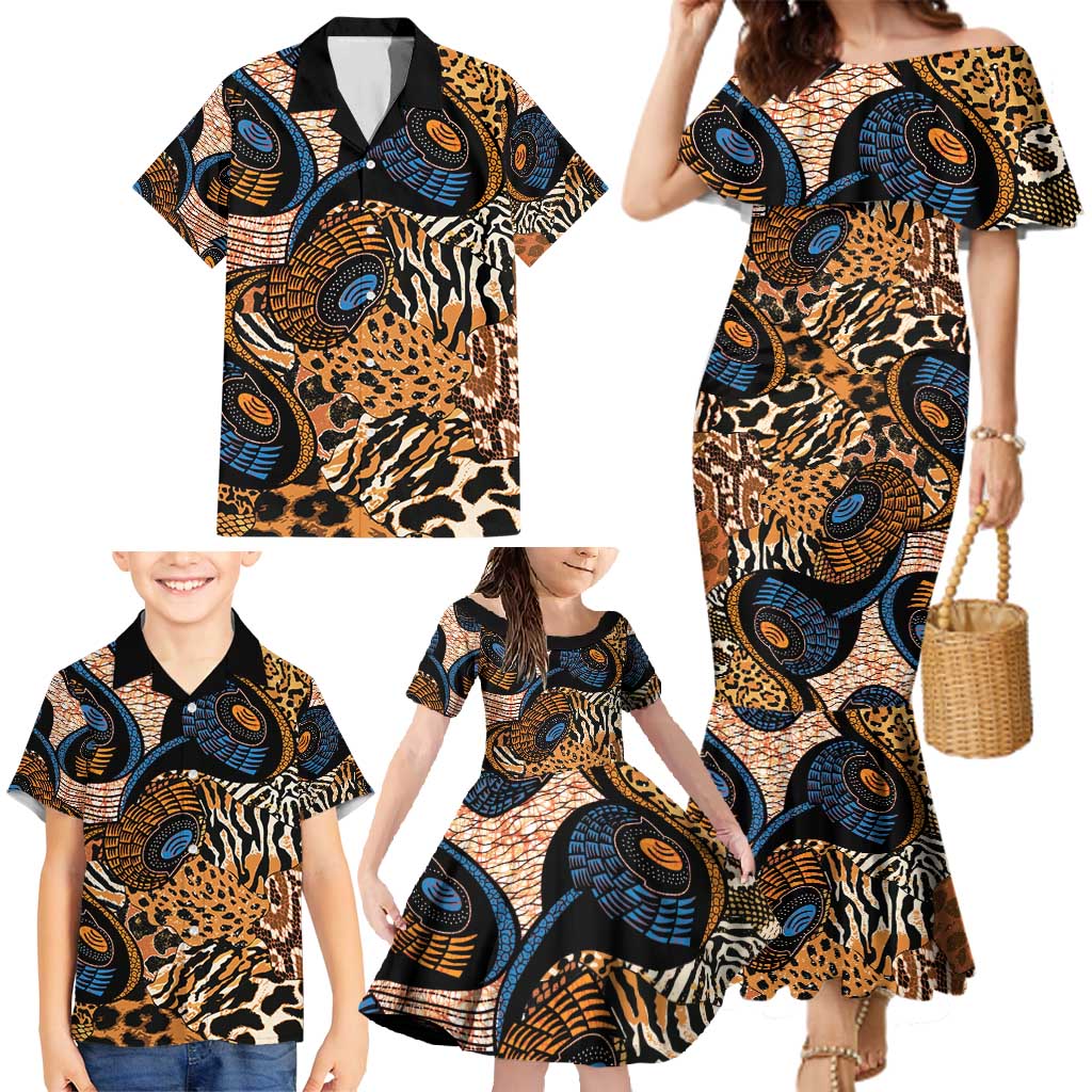 African Ankara Motifs Mixed Animal Skins Family Matching Mermaid Dress and Hawaiian Shirt LT9 - Wonder Print Shop