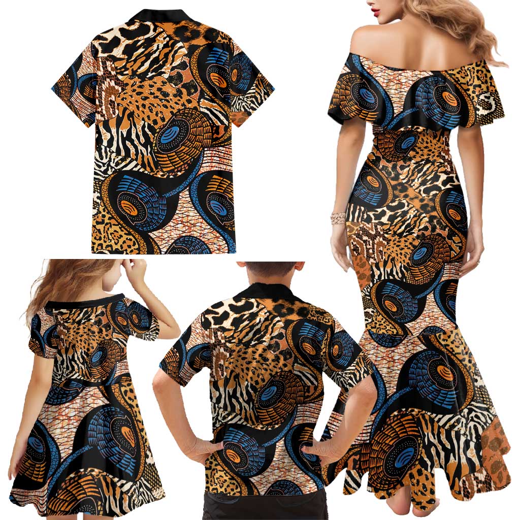 African Ankara Motifs Mixed Animal Skins Family Matching Mermaid Dress and Hawaiian Shirt LT9 - Wonder Print Shop