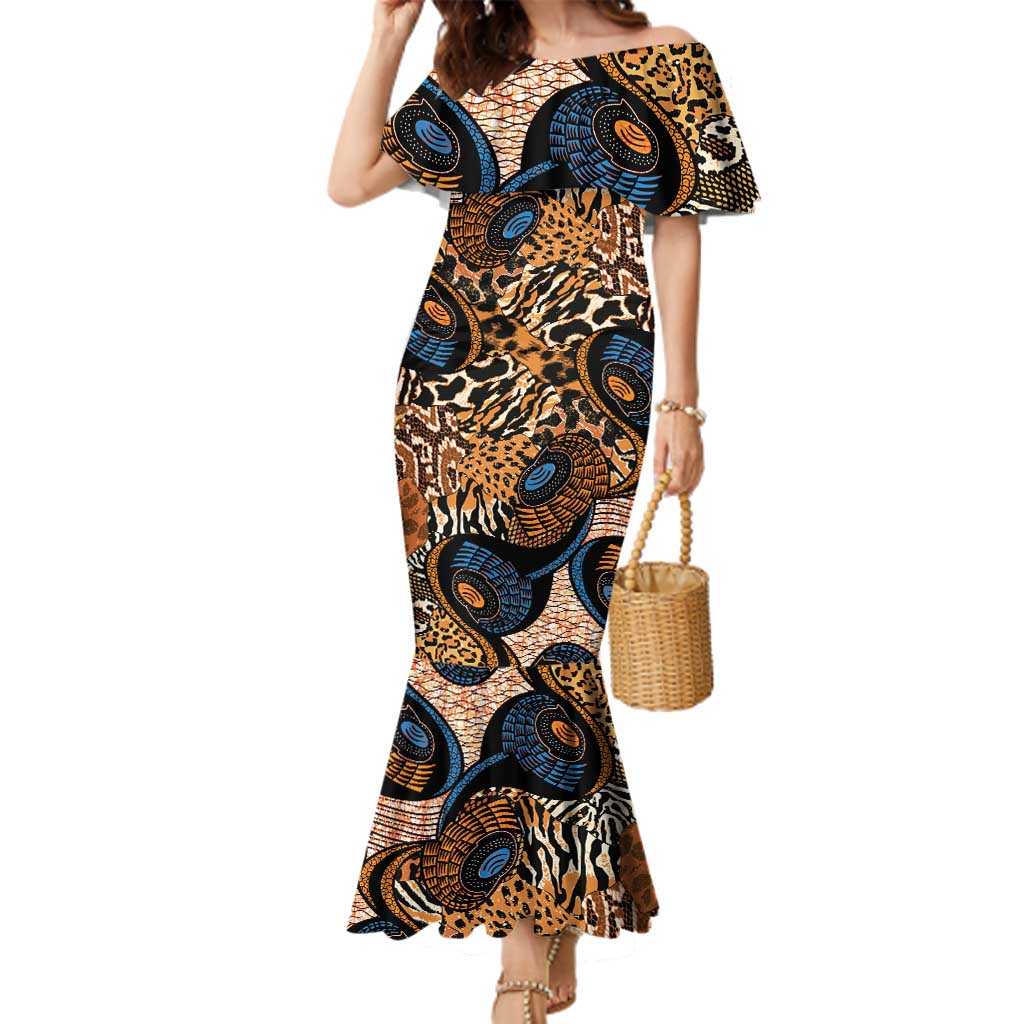 African Ankara Motifs Mixed Animal Skins Family Matching Mermaid Dress and Hawaiian Shirt LT9 - Wonder Print Shop