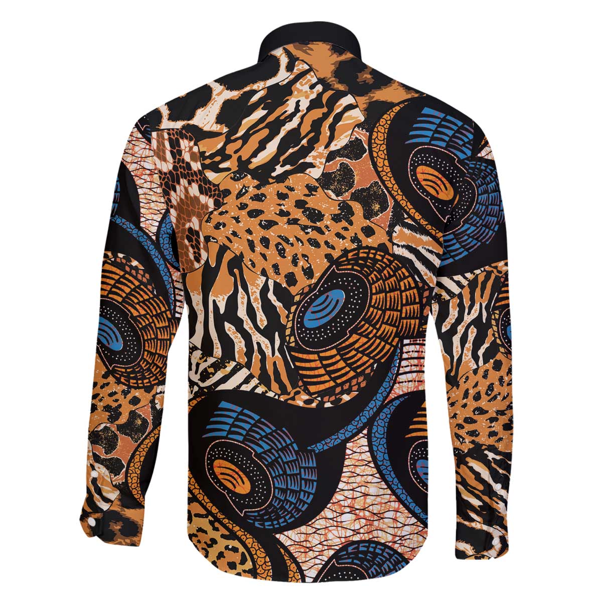 African Ankara Motifs Mixed Animal Skins Family Matching Off The Shoulder Long Sleeve Dress and Hawaiian Shirt