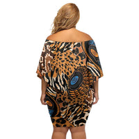 African Ankara Motifs Mixed Animal Skins Family Matching Off Shoulder Short Dress and Hawaiian Shirt LT9 - Wonder Print Shop