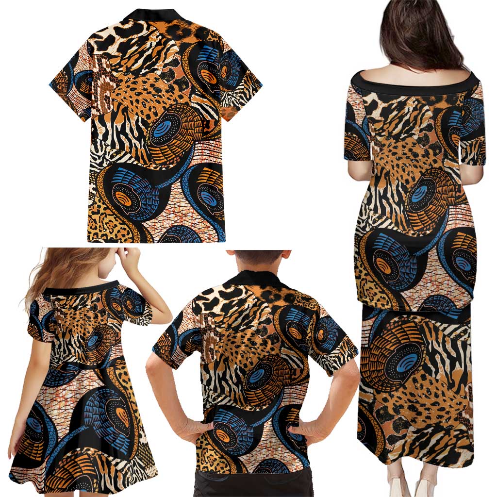 African Ankara Motifs Mixed Animal Skins Family Matching Puletasi and Hawaiian Shirt