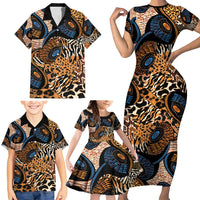 African Ankara Motifs Mixed Animal Skins Family Matching Short Sleeve Bodycon Dress and Hawaiian Shirt - Wonder Print Shop