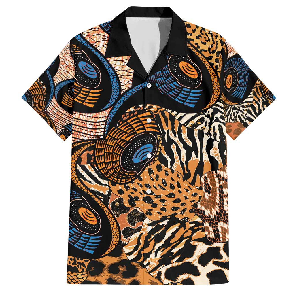 African Ankara Motifs Mixed Animal Skins Family Matching Short Sleeve Bodycon Dress and Hawaiian Shirt - Wonder Print Shop