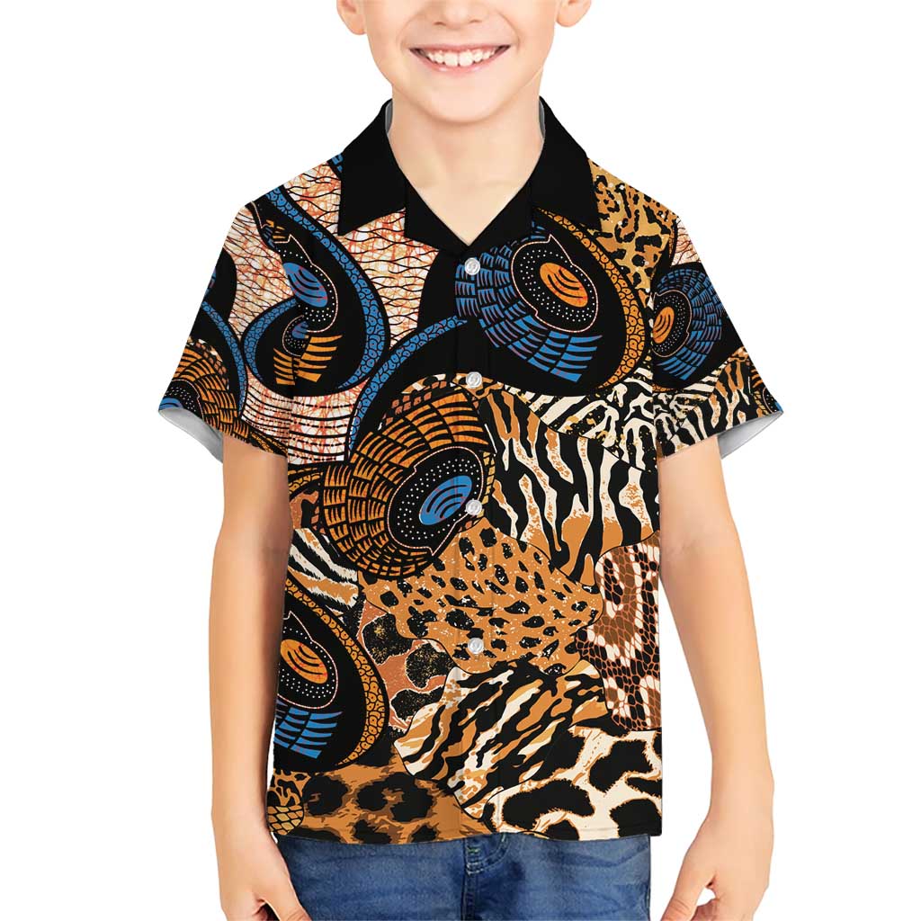 African Ankara Motifs Mixed Animal Skins Family Matching Short Sleeve Bodycon Dress and Hawaiian Shirt - Wonder Print Shop
