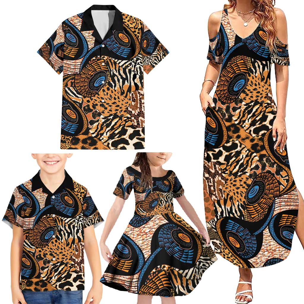 African Ankara Motifs Mixed Animal Skins Family Matching Summer Maxi Dress and Hawaiian Shirt - Wonder Print Shop