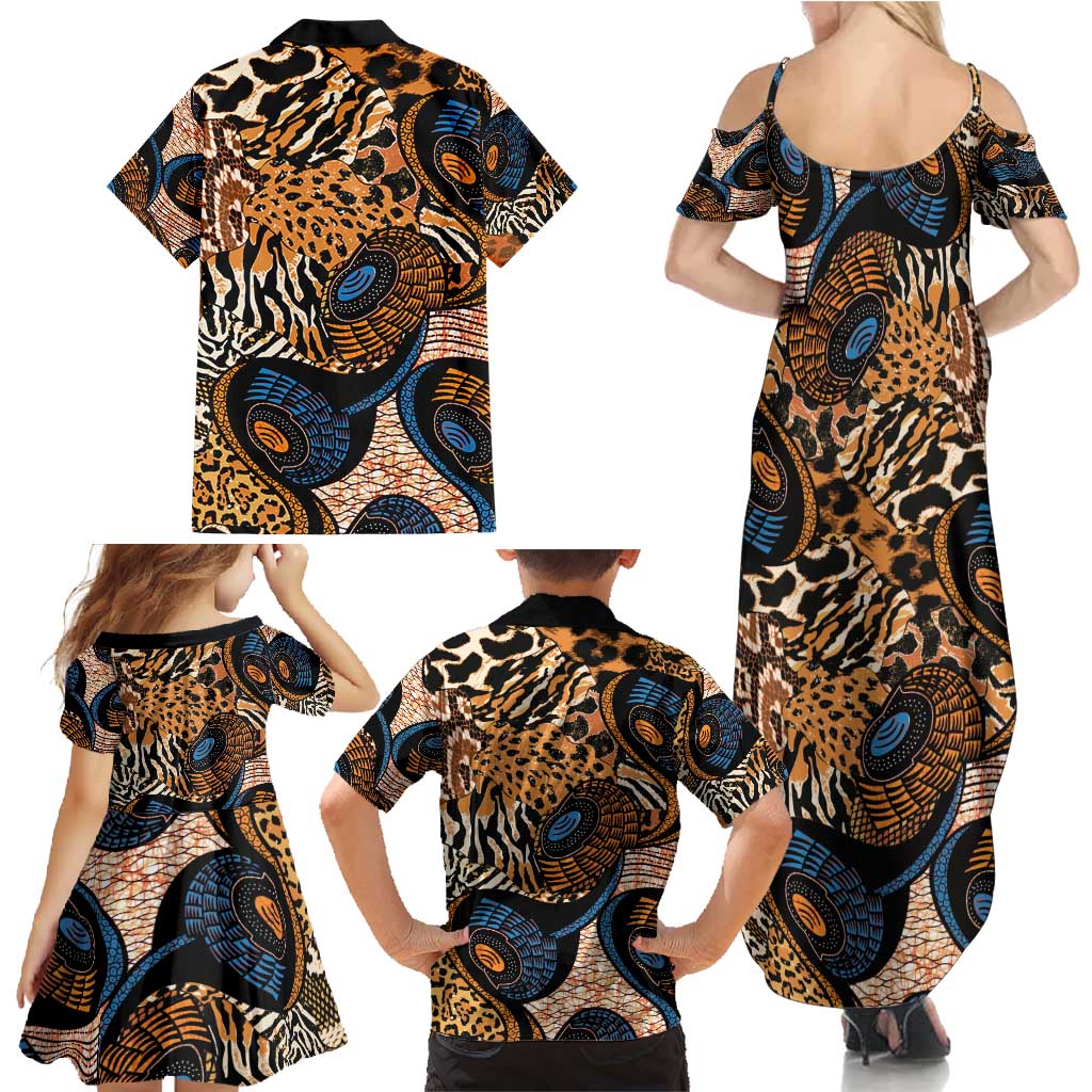 African Ankara Motifs Mixed Animal Skins Family Matching Summer Maxi Dress and Hawaiian Shirt - Wonder Print Shop