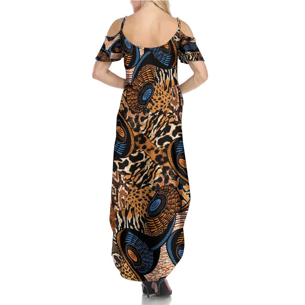 African Ankara Motifs Mixed Animal Skins Family Matching Summer Maxi Dress and Hawaiian Shirt - Wonder Print Shop