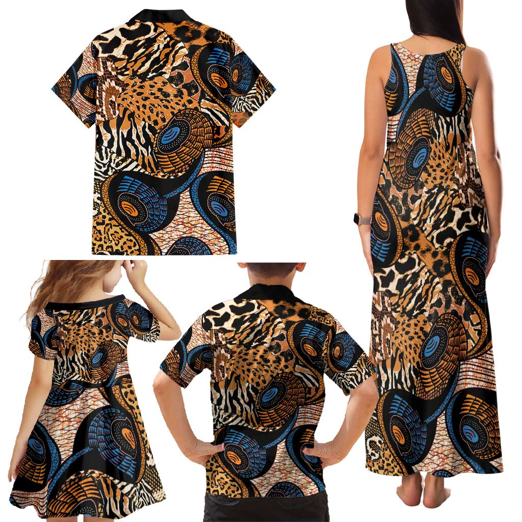 African Ankara Motifs Mixed Animal Skins Family Matching Tank Maxi Dress and Hawaiian Shirt - Wonder Print Shop