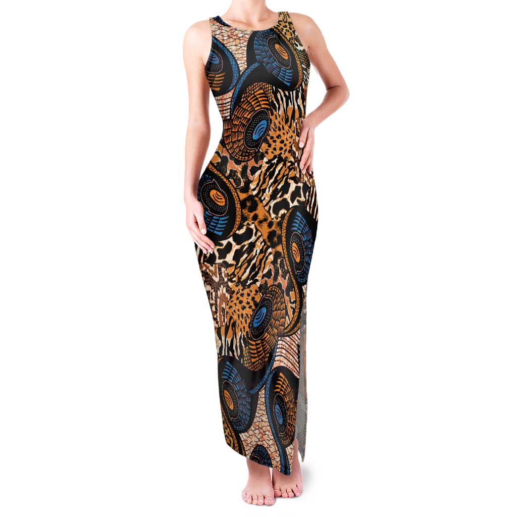African Ankara Motifs Mixed Animal Skins Family Matching Tank Maxi Dress and Hawaiian Shirt - Wonder Print Shop